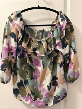 JCrew Off-Shoulder Multicolor Floral Blouse